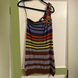 Nanette Lepore silk linen mini one shoulder colorful dress small